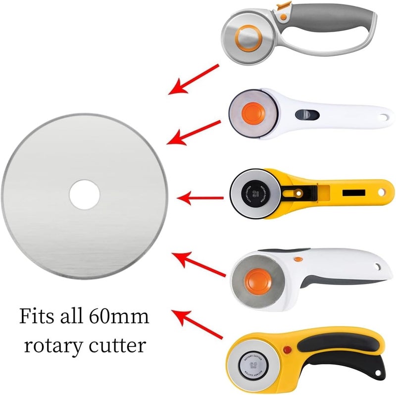 AMASEWART 60mm Rotary Cutter Blades Fits Fiskars Olfa, Replacement Rotary Blade for Fabric, Quilting, Sewing and Arts & Crafts, Pack of 10 - Image 2